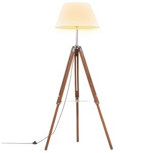 vidaXL Lampa na statíve medovo-hnedá a biela 141 cm teakový masív