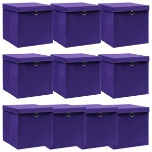 vidaXL Úložné boxy s vekom 10 ks, fialové 32x32x32 cm, látka