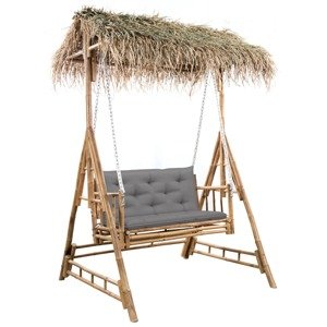 vidaXL 2-miestna hojdacia lavička s palmovými listami a podložkou bambus 202 cm