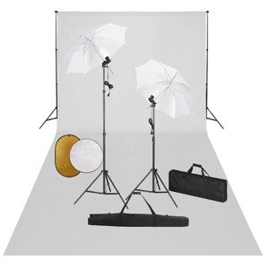 vidaXL Fotografické vybavenie s lampami, dáždnikmi, pozadím a reflektorom
