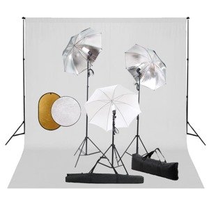 vidaXL Fotografické vybavenie s lampami, dáždnikmi, pozadím a reflektorom