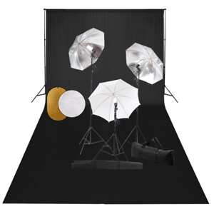 vidaXL Fotografické vybavenie s lampami, dáždnikmi, pozadím a reflektorom