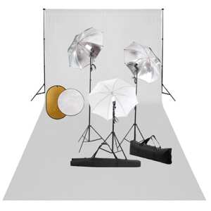 vidaXL Fotografické vybavenie s lampami, dáždnikmi, pozadím a reflektorom