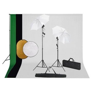 vidaXL Fotografické vybavenie s lampami, dáždnikmi, pozadím a reflektorom