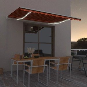 vidaXL Ručne zaťahovacia markíza s LED 400x300 cm oranžová a hnedá