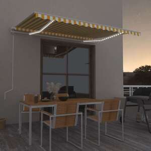 vidaXL Automatická markíza, LED a senzor vetra 400x300 cm, žltá/biela