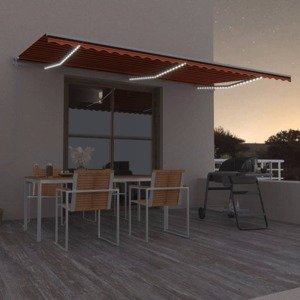 vidaXL Automatická markíza,LED a senzor vetra 600x300cm,oranžová/hnedá