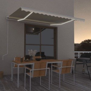 vidaXL Automatická markíza, LED a senzor vetra 400x350 cm, krémová