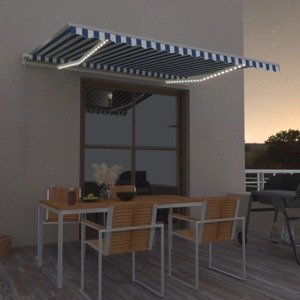vidaXL Ručne zaťahovacia markíza s LED 450x350 cm modrá a biela