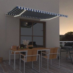 vidaXL Automatická markíza, LED a senzor vetra 450x350 cm, modrá/biela