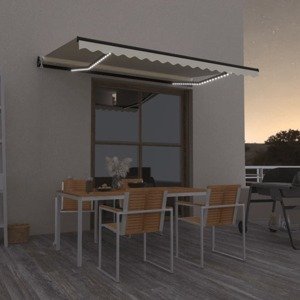 vidaXL Automatická markíza, LED a senzor vetra 400x350 cm, krémová
