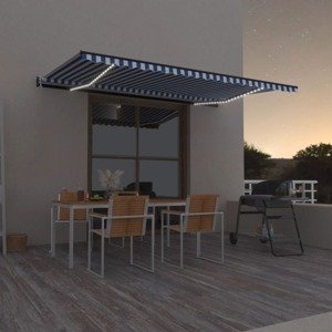 vidaXL Automatická markíza, LED a senzor vetra 500x350 cm, modrá/biela