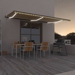 vidaXL Automatická markíza, LED a senzor vetra 600x350 cm, žltá/biela