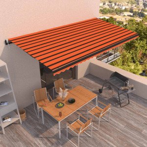 vidaXL Automatická markíza,LED a senzor vetra 600x350cm,oranžová/hnedá