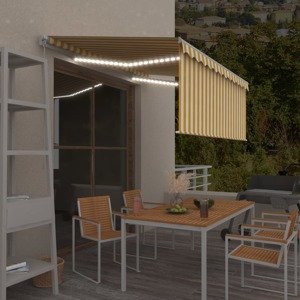 vidaXL Ručne zaťahovacia markíza s tienidlom a LED 3x2,5 m žlto-biela