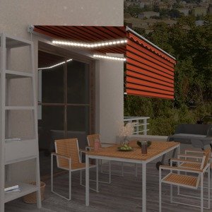 vidaXL Ručne zaťahovacia markíza s tienidlom&LED 3x2,5m oranžovo-hnedá