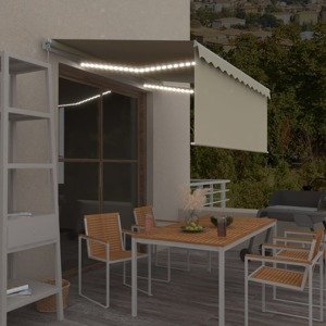 vidaXL Ručne zaťahovacia markíza s tienidlom a LED 3,5x2,5 m krémová