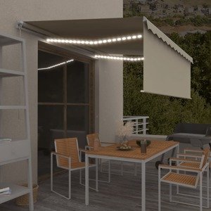 vidaXL Ručne zaťahovacia markíza s tienidlom a LED 4x3 m krémová