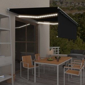 vidaXL Ručne zaťahovacia markíza s tienidlom a LED 4x3 m antracitová
