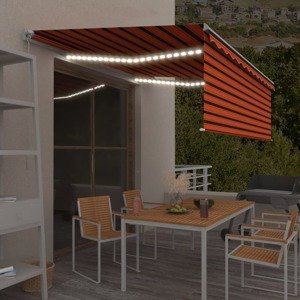vidaXL Ručne zaťahovacia markíza s tienidlom a LED 4x3m oranžovo-hnedá