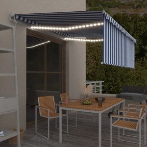 vidaXL Automatická markíza tienidlo&LED&senzor vetra 4x3m modro-biela