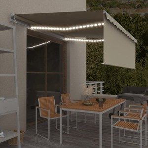 vidaXL Automatická markíza s tienidlom&LED&senzorom vetra 4x3m krémová