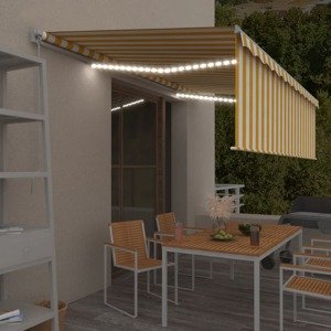 vidaXL Ručne zaťahovacia markíza s tienidlom a LED 5x3 m žlto-biela