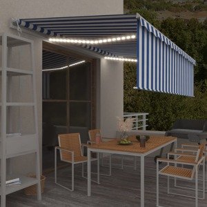 vidaXL Automatická markíza tienidlo&LED&senzor vetra 5x3 m modro-biela