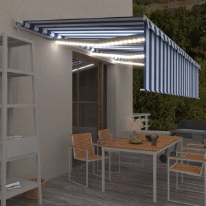vidaXL Ručne zaťahovacia markíza s tienidlom a LED 6x3m modro-biela