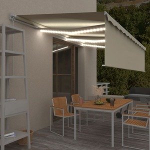 vidaXL Ručne zaťahovacia markíza s tienidlom a LED 6x3m krémová
