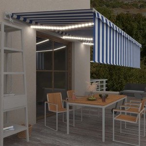 vidaXL Automatická markíza tienidlo&LED&senzor vetra 6x3 m modro-biela