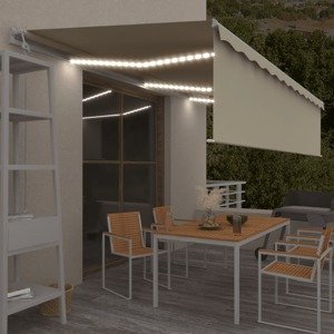 vidaXL Automatická markíza tienidlo & LED & senzor vetra 6x3 m krémová
