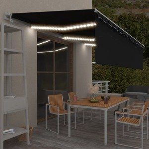 vidaXL Automatická markíza tienidlo&LED&senzor vetra 6x3 m antracitová