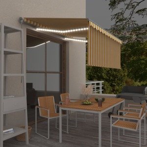 vidaXL Ručne zaťahovacia markíza s tienidlom a LED 3x2,5 m žlto-biela