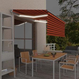 vidaXL Ručne zaťahovacia markíza s tienidlom&LED 3x2,5m oranžovo-hnedá