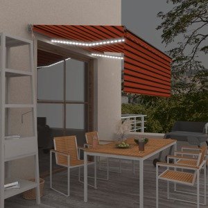vidaXL Automatická markíza tienidlo&LED&senzor vetra oranžovo-hnedá