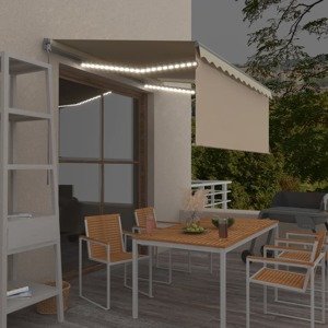 vidaXL Ručne zaťahovacia markíza s tienidlom a LED 3,5x2,5 m krémová