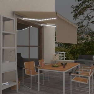 vidaXL Automatická markíza tienidlo&LED&senzor vetra 3,5x2,5m krémová