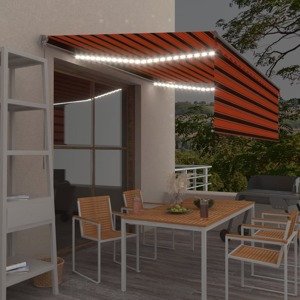 vidaXL Ručne zaťahovacia markíza s tienidlom a LED 4x3m oranžovo-hnedá