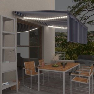 vidaXL Automatická markíza tienidlo&LED&senzor vetra 4x3m modro-biela