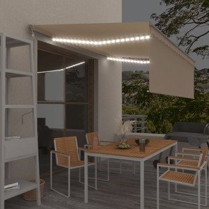 vidaXL Automatická markíza s tienidlom&LED&senzorom vetra 4x3m krémová