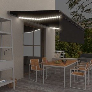 vidaXL Ručne zaťahovacia markíza s tienidlom a LED 5x3 m antracitová