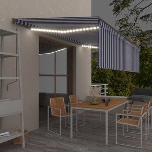 vidaXL Automatická markíza tienidlo&LED&senzor vetra 5x3 m modro-biela