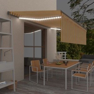 vidaXL Automatická markíza tienidlo&LED&senzor vetra 5x3 m žlto-biela