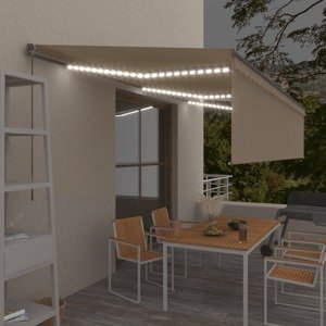 vidaXL Ručne zaťahovacia markíza s tienidlom a LED 6x3m krémová