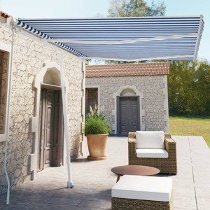 vidaXL Voľne stojaca ručne zaťahovacia markíza 350x250 cm, modro biela