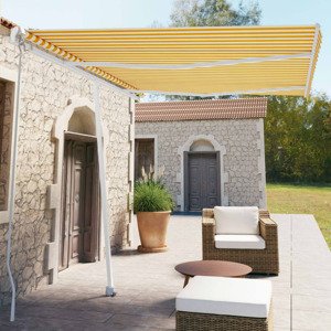 vidaXL Voľne stojaca ručne zaťahovacia markíza 350x250 cm, žlto biela