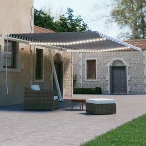 vidaXL Automatická markíza, LED a senzor vetra 500x300 cm, modrá/biela