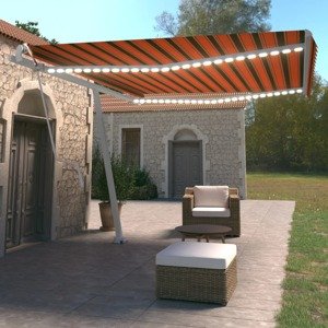 vidaXL Automatická markíza,LED a senzor vetra 450x350cm,oranžová/hnedá