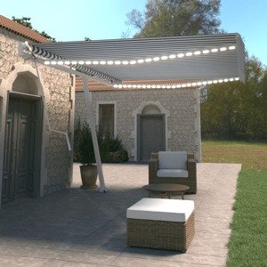 vidaXL Automatická markíza, LED a senzor vetra 500x350 cm, modrá/biela